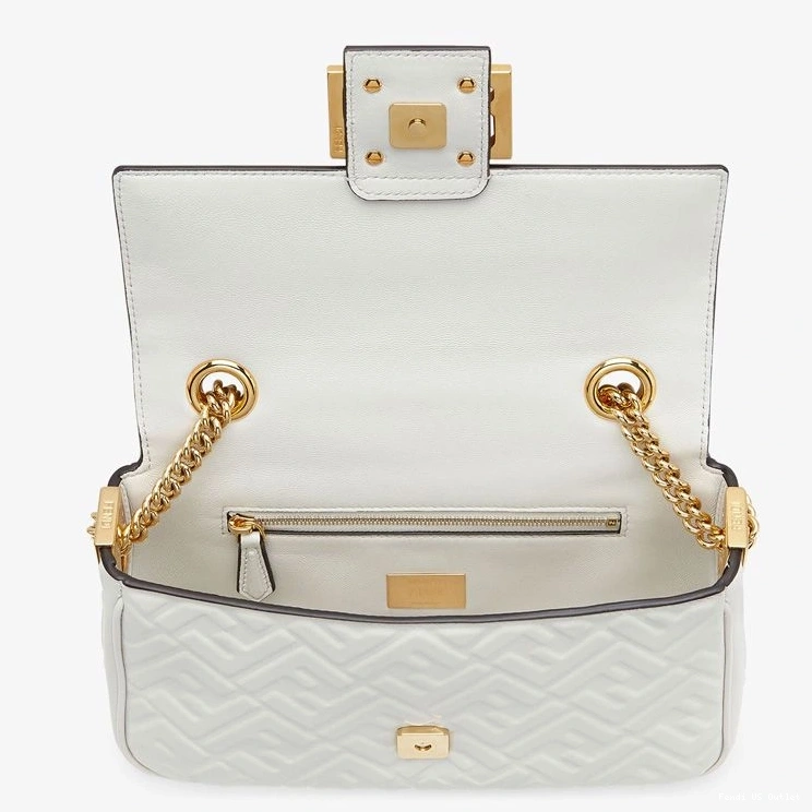 Cheap HOT Midi Motif FF Chain Leather Bag Fendi White Nappa Baguette In 0722